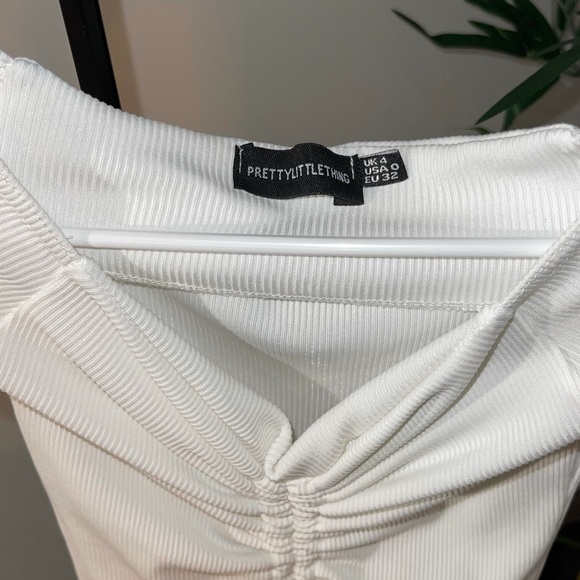 PrettyLittleThing White Ribbed Ruched Dress - Picture 2 of 3